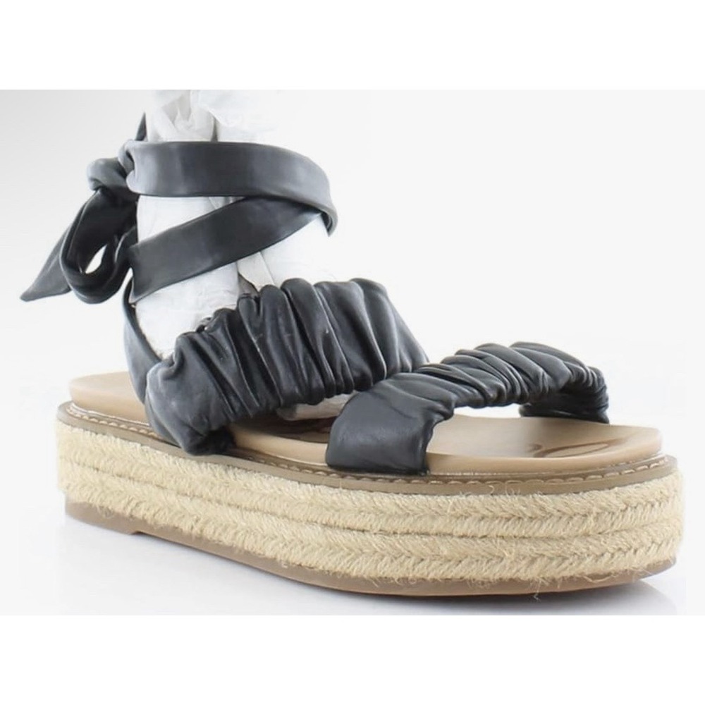 SAM EDELMAN Womens Black Kerin Tie Ankle Platform Leather Espadrille Shoes 7
